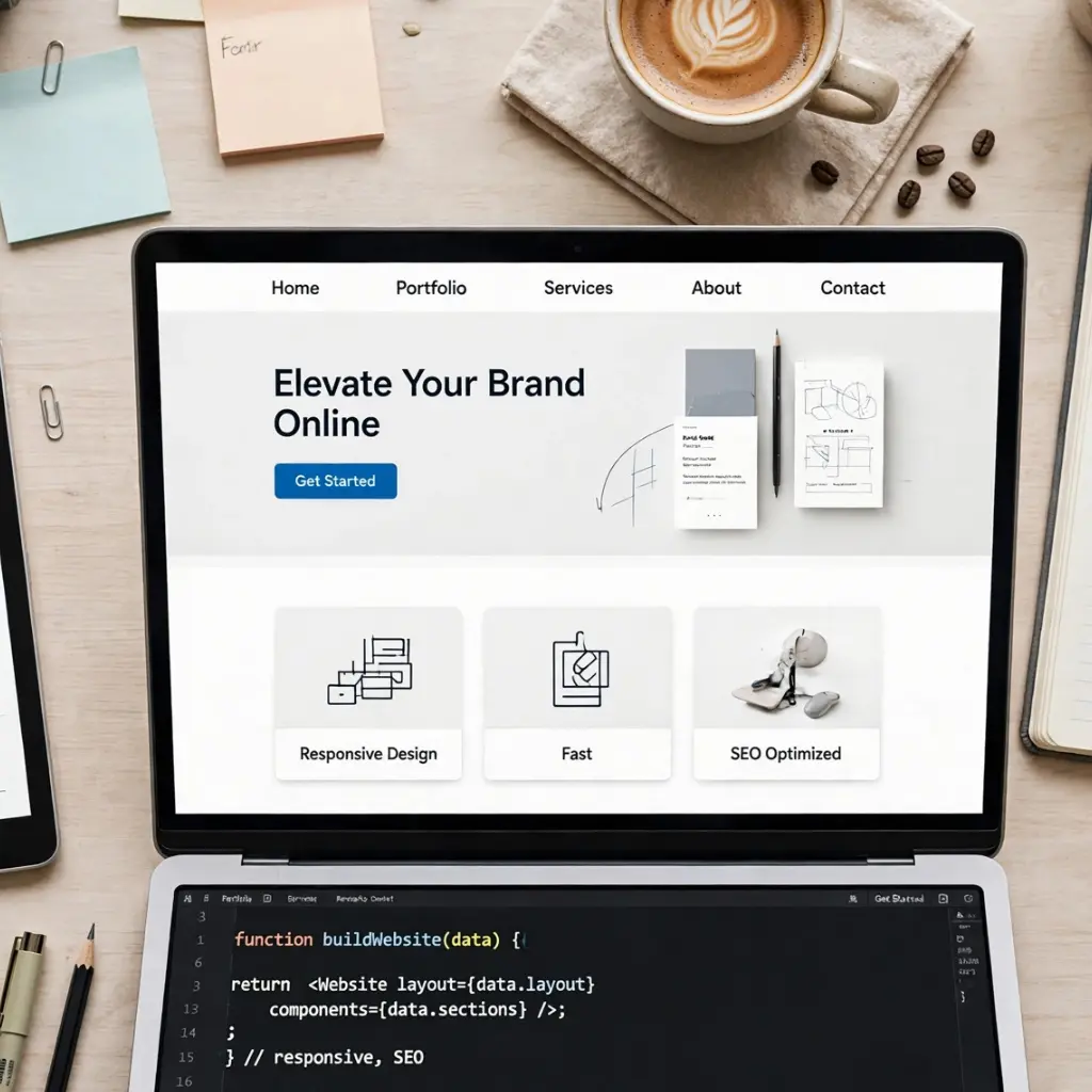 Laptop showing a business website homepage design